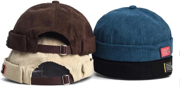Casquette docker homme sans bord réglable bonnet rétro femme-2