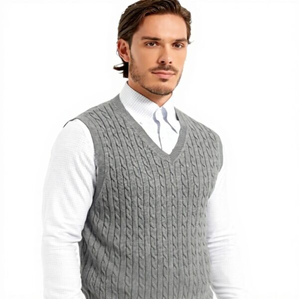 Gilet homme coton col V tricot torsadé sans manches Kallspin