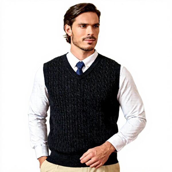 Gilet homme coton col V sans manches Kallspin tricot torsadé