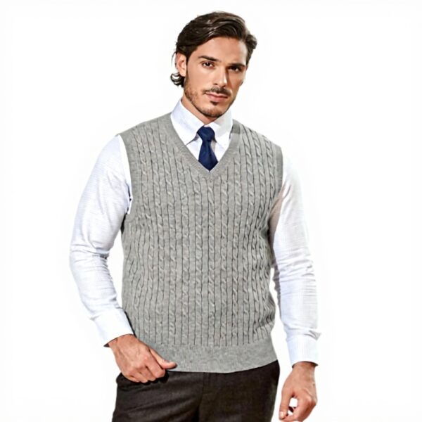 Gilet homme coton col V tricot torsadé sans manches Kallspin