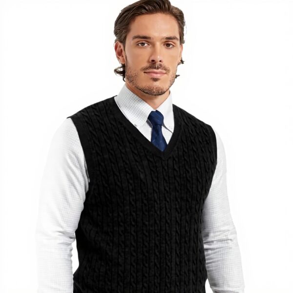 Gilet homme coton col V sans manches Kallspin tricot torsadé