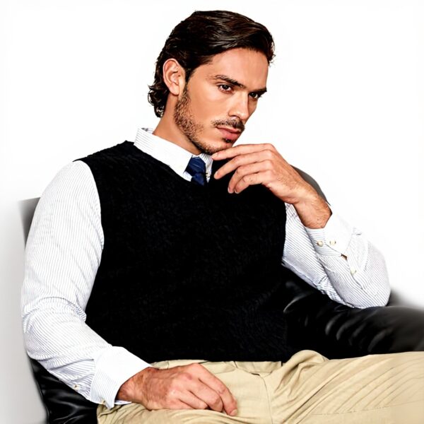 Gilet homme coton col V sans manches Kallspin tricot torsadé