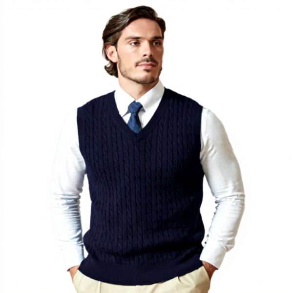 Gilet homme coton col V tricot torsadé sans manches Kallspin