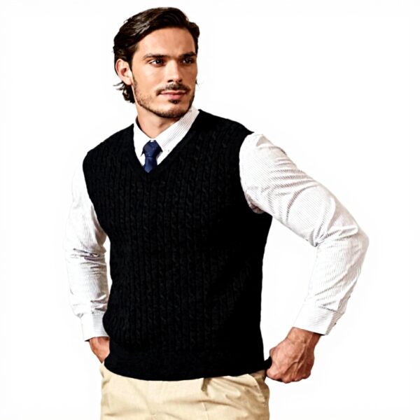 Gilet homme coton col V tricot torsadé sans manches Kallspin