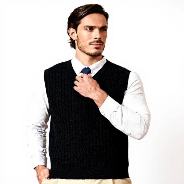 Gilet homme coton col V tricot torsadé sans manches Kallspin