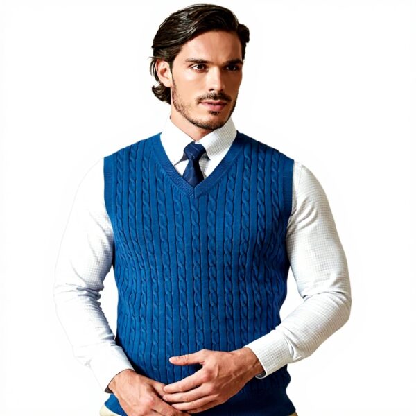 Kallspin Gilet homme coton col V tricot torsadé sans manches