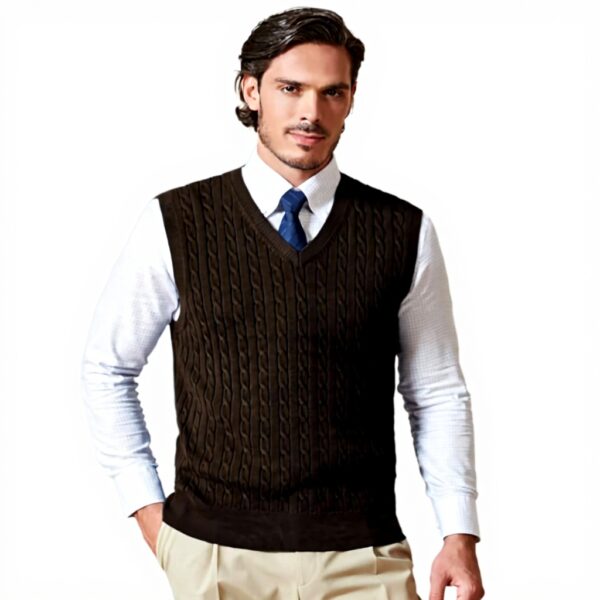 Gilet homme coton col V tricot torsadé sans manches Kallspin
