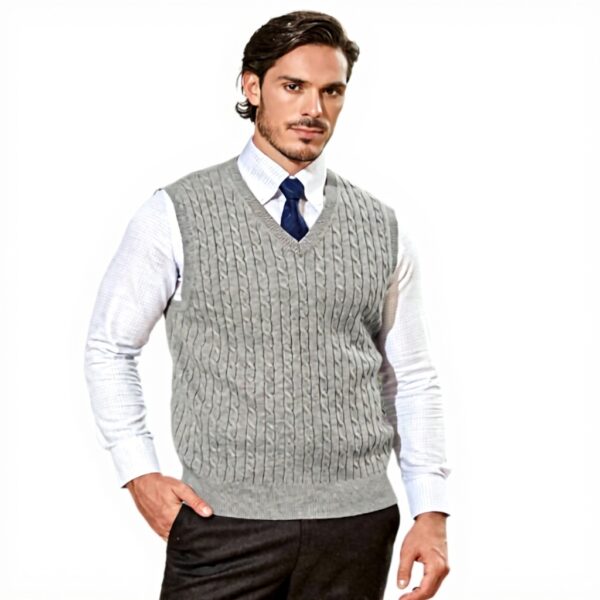 Gilet homme coton col V tricot torsadé sans manches Kallspin