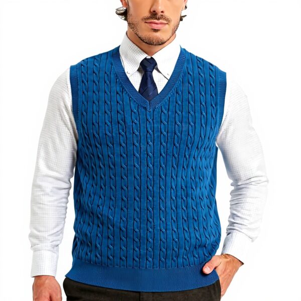 Kallspin Gilet homme coton col V tricot torsadé sans manches