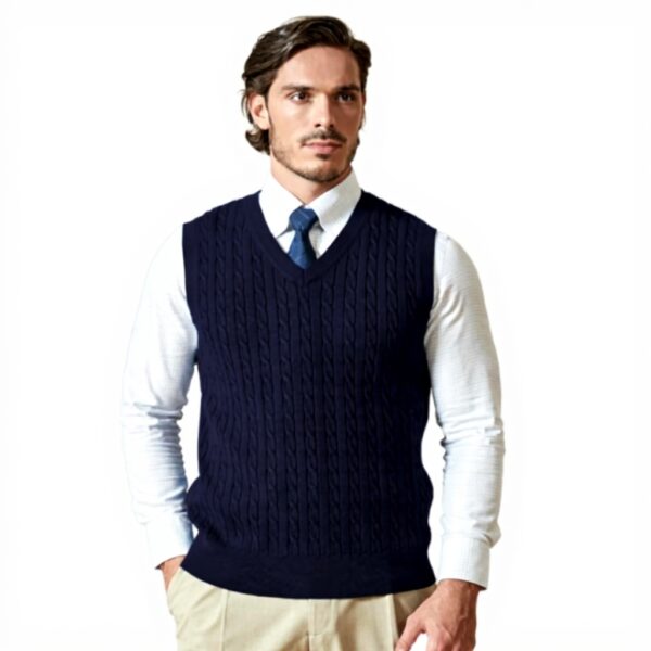 Gilet homme coton col V tricot torsadé sans manches Kallspin
