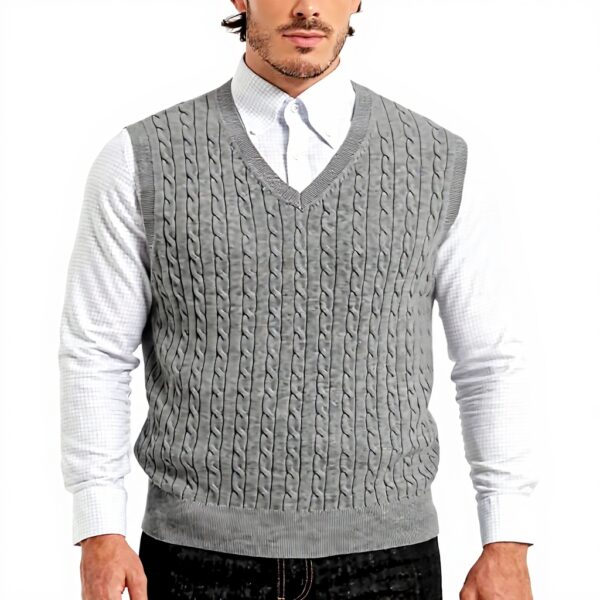 Gilet homme coton col V tricot torsadé sans manches Kallspin