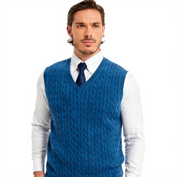 Kallspin Gilet homme coton col V tricot torsadé sans manches