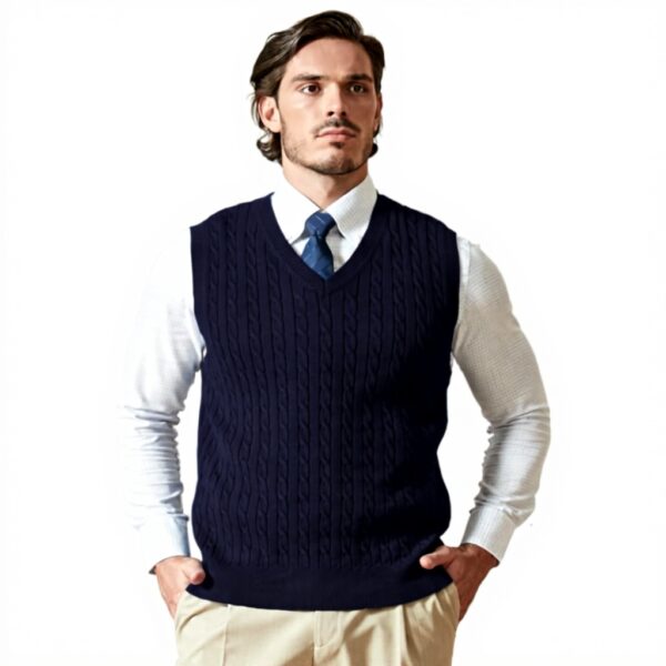 Gilet homme coton col V tricot torsadé sans manches Kallspin