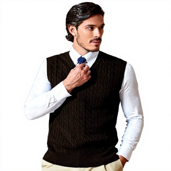 Gilet homme coton col V tricot torsadé sans manches Kallspin