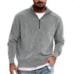 Sweat homme velours côtelé col zippé confortable Generic