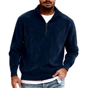 Pull velours côtelé homme col zippé Generic confortable