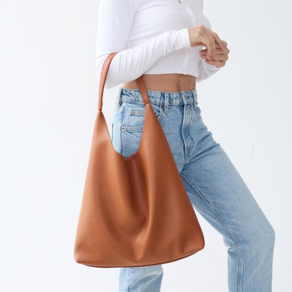 Sac hobo femme cuir végétalien souple sac à main fourre-tout-6