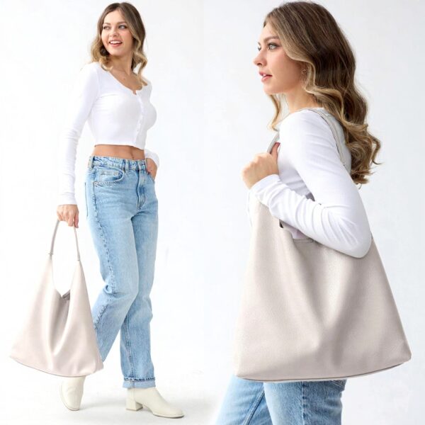 Sac hobo femme cuir végétalien souple Hoxis beige bleu noir